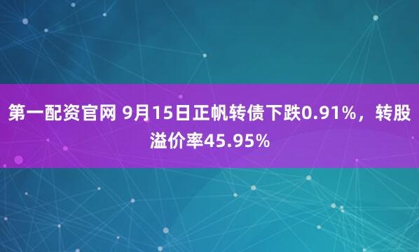 第一配资官网 9月15日正帆转债下跌0.91%，转股溢价率45.95%
