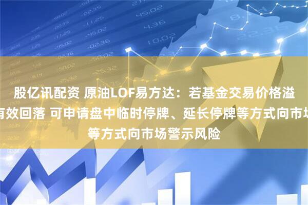 股亿讯配资 原油LOF易方达：若基金交易价格溢价幅度未有效回落 可申请盘中临时停牌、延长停牌等方式向市场警示风险